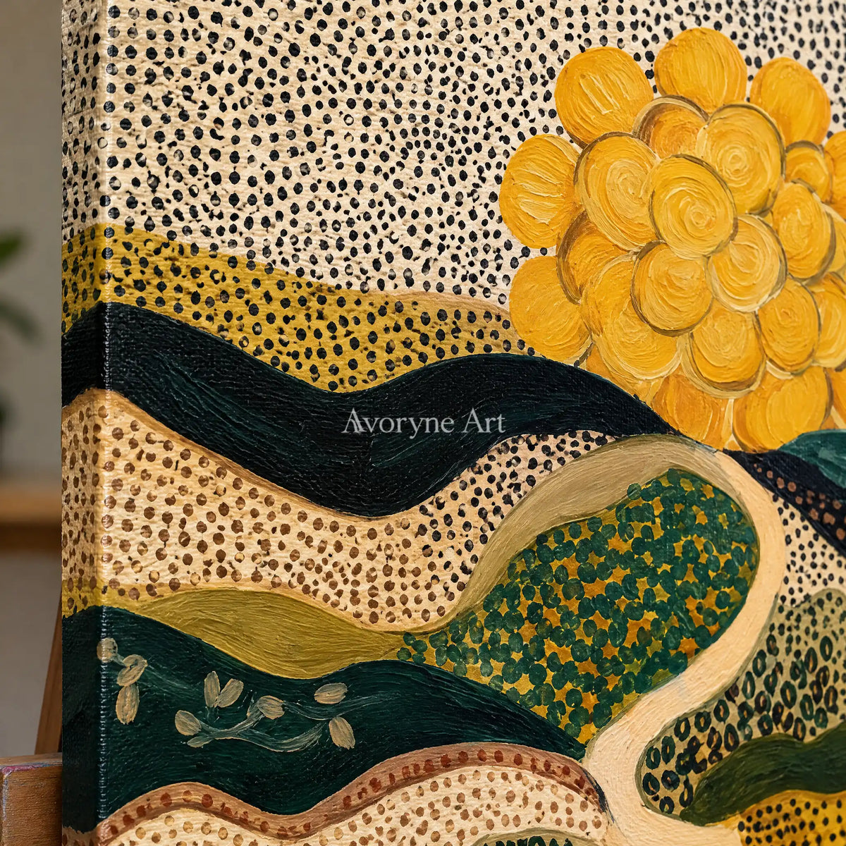Ivory Distant Meadow: Decorative Field Art — detail easel