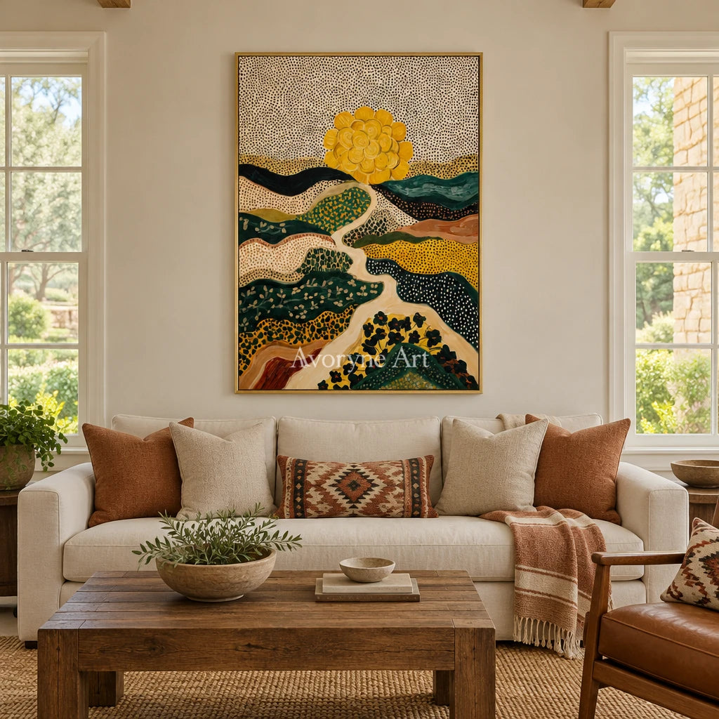 Ivory Distant Meadow: Decorative Field Art — living gold