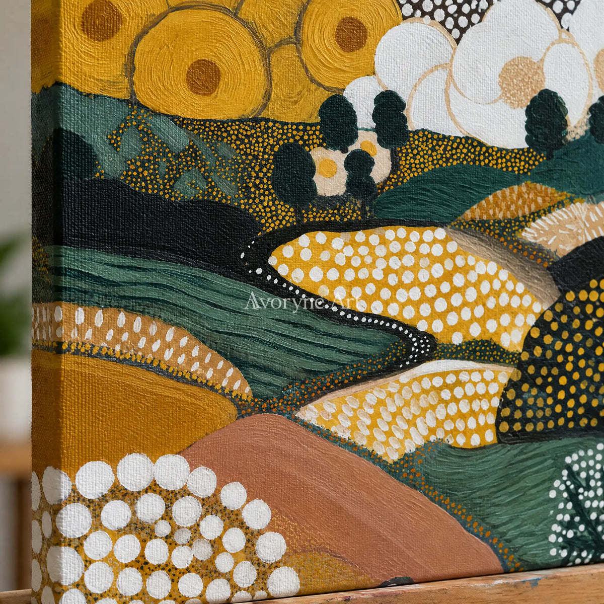 Ivory Distant Vista: Decorative Field Art — detail easel