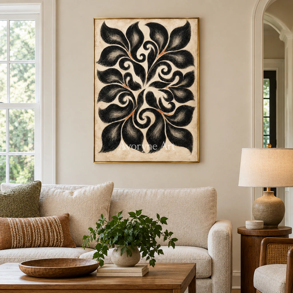 Midnight Botanica: Decorative Floral Pattern Wall Art — living gold