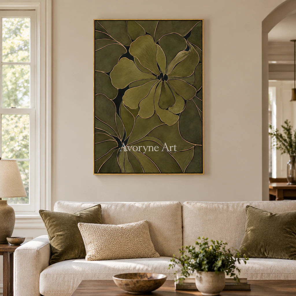 Olive Petals: Decorative Floral Pattern Wall Art — living gold