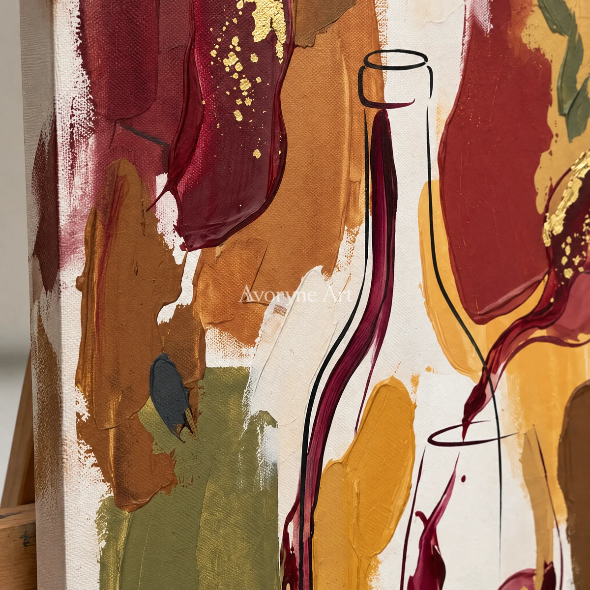 Close-up of the hand-painted texture of Verdant Interval decorative glass wall art on an easel