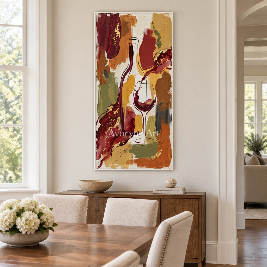 Verdant Interval decorative glass wall art with a white frame in a dining room