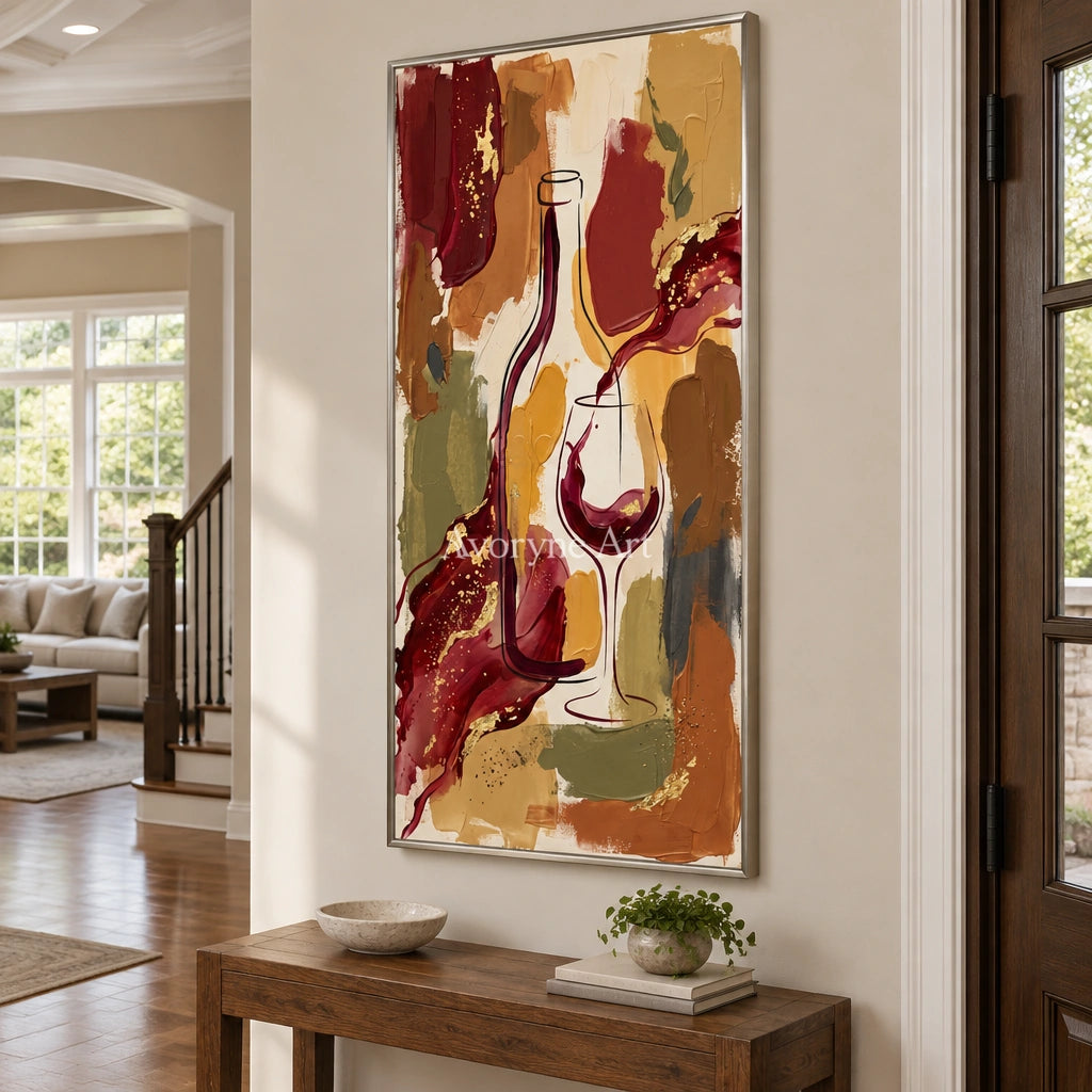 Verdant Interval decorative glass wall art with a silver frame in an entryway