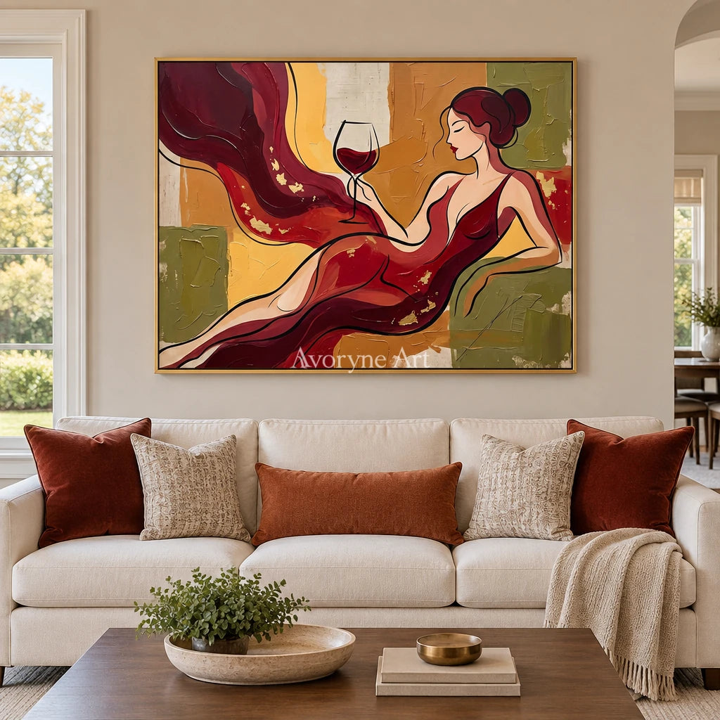 Verdant Echo decorative glass wall art with a gold frame hanging in a living room