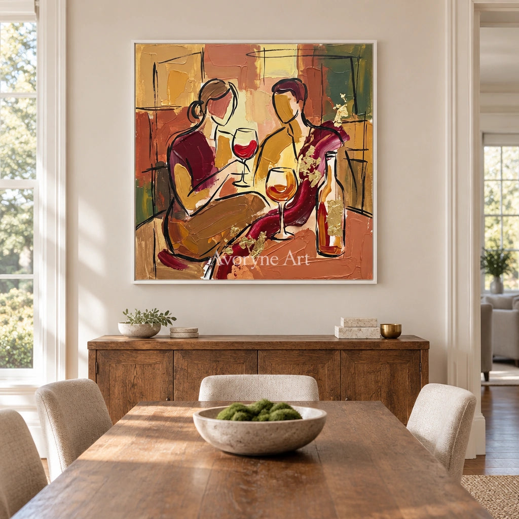 Verdant Rhythm decorative glass wall art with a white frame in a dining room