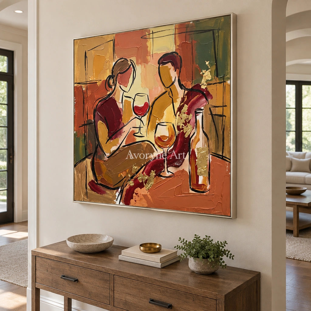 Verdant Rhythm decorative glass wall art with a silver frame in an entryway