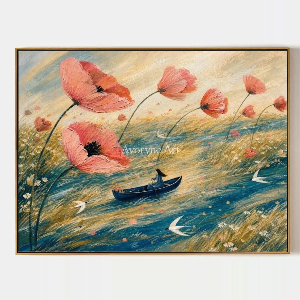 Blue Mosaic, hand-painted dreamlike scene wall art by Declan O’Brien