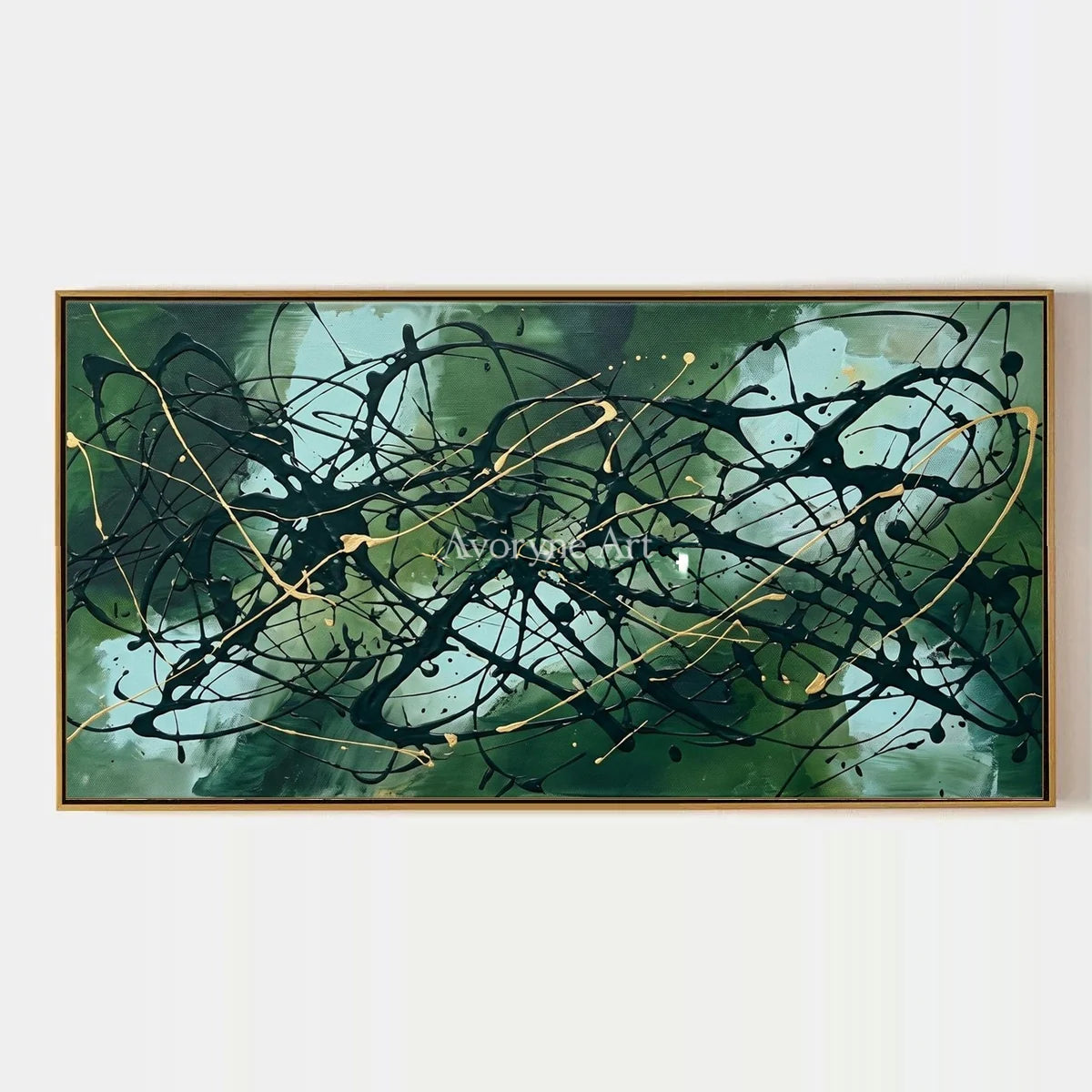 Golden Solace, hand-painted drip abstract wall art by Jack Sullivan