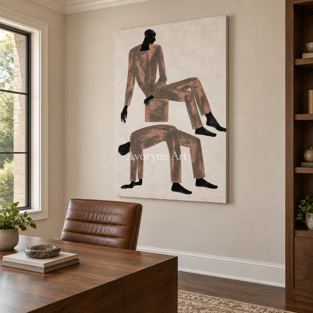 Lucent Mosaic dynamic figure wall art as a frameless stretched canvas in a home office