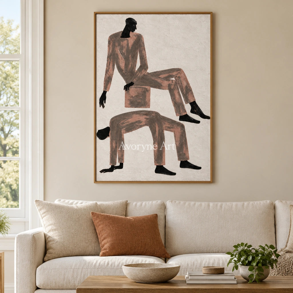Lucent Mosaic dynamic figure wall art with a wood frame in a villa living space