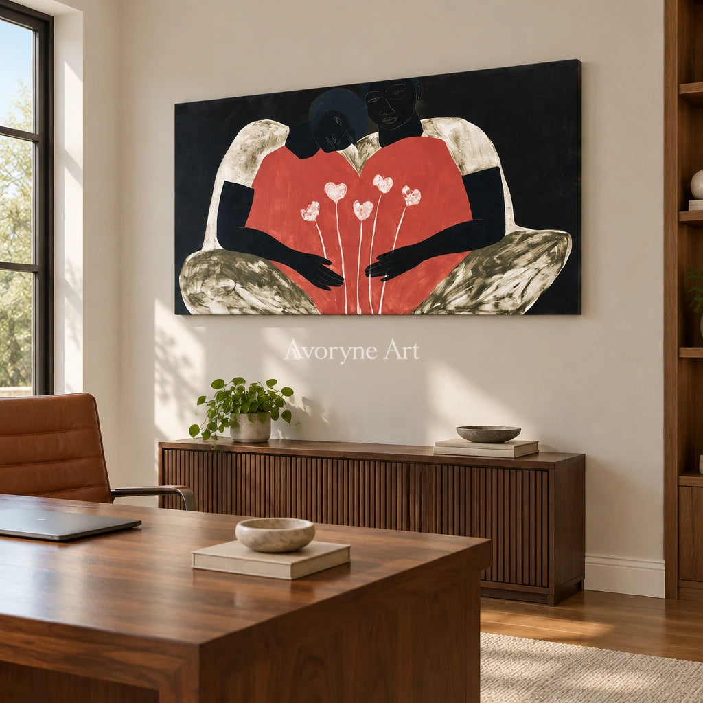 Lucent Drift dynamic figure wall art as a frameless stretched canvas in a home office