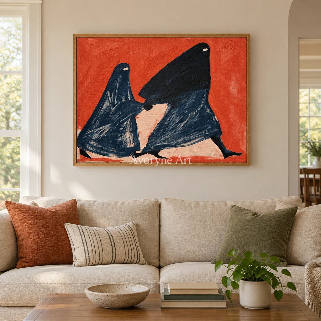 Lucent Verse dynamic figure wall art with a wood frame in a villa living space