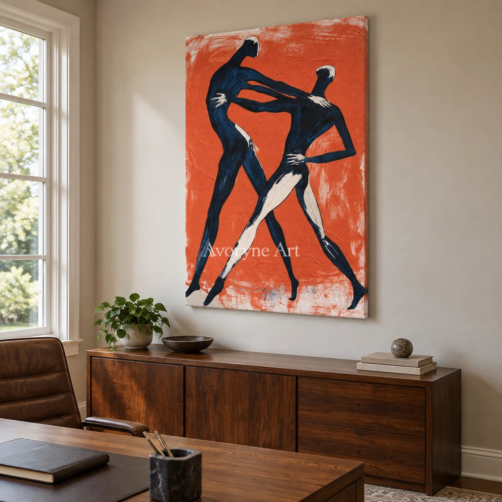 Lucent Memory dynamic figure wall art as a frameless stretched canvas in a home office