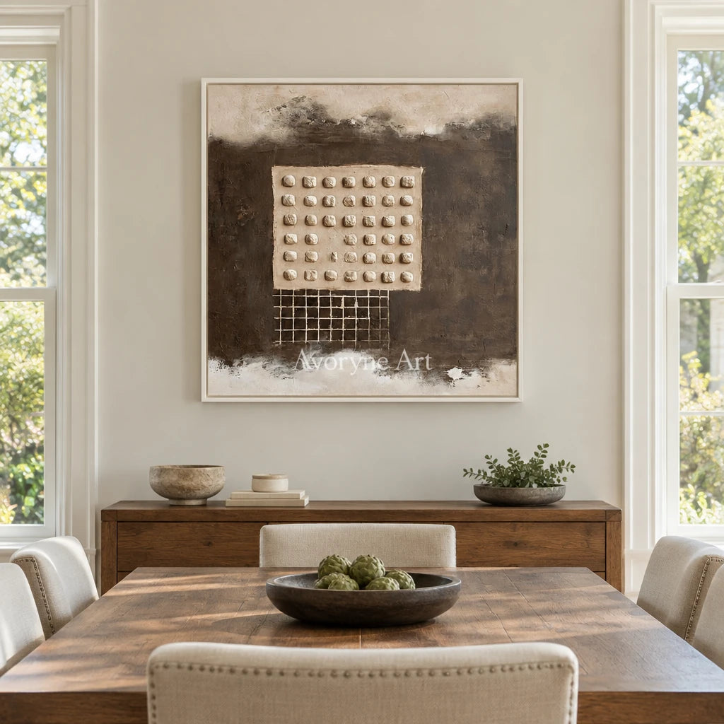 Aster Rhythm: Earth Grid Abstract — dining white