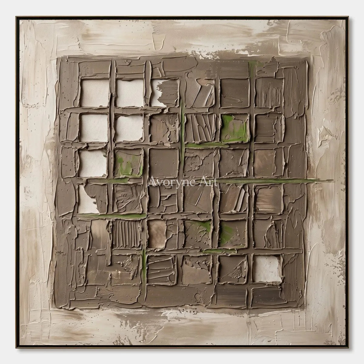 Weathered Horizon, hand-painted earth grid relief wall art by Lin Qiao
