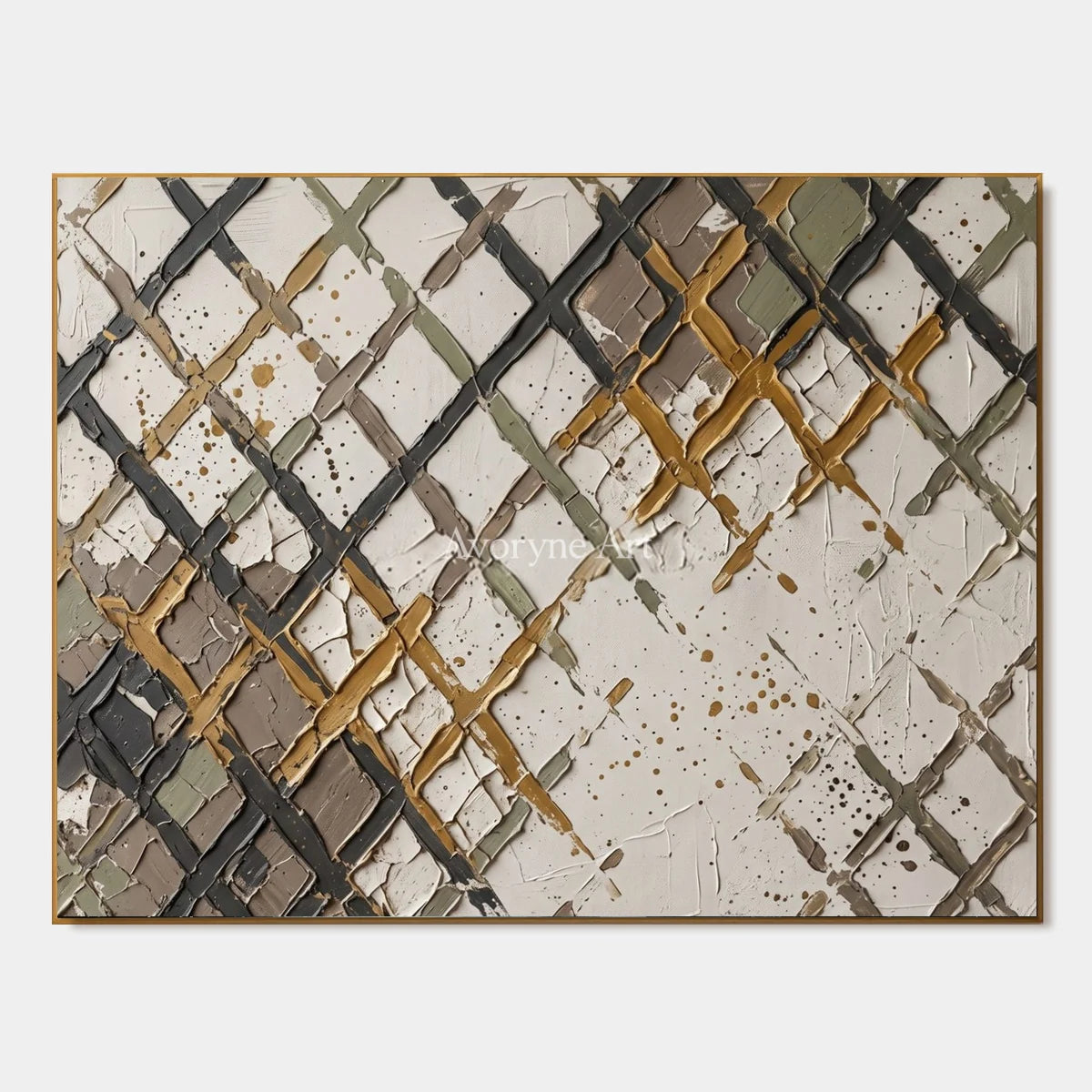 Earthen Measure, hand-painted earth grid texture wall art by Lin Qiao