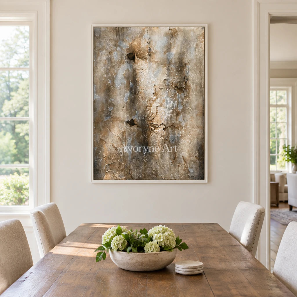 Aster Ember: Earth Texture Abstract — dining white