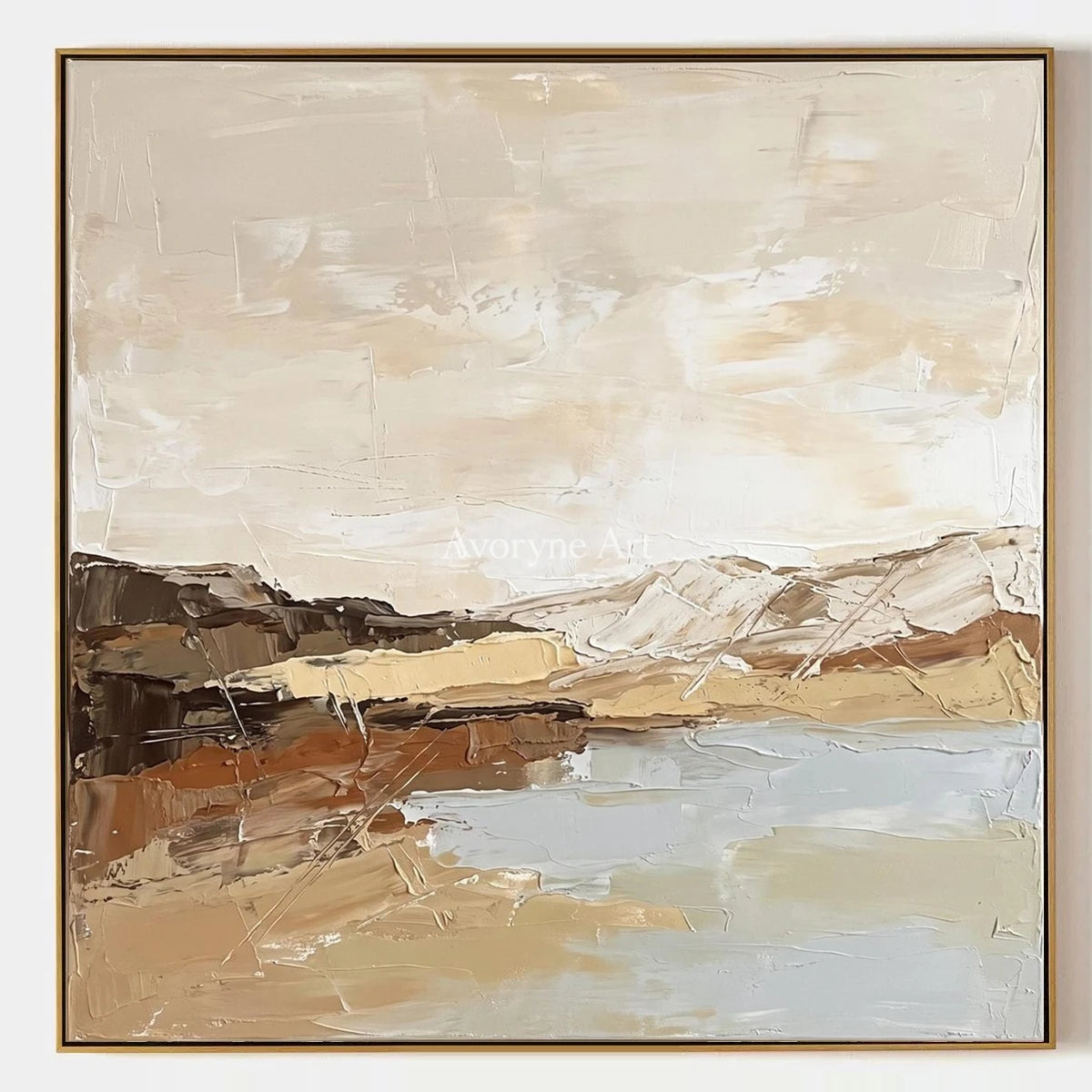 Bright Dialogue, hand-painted earth tone landscape wall art by Camille Fournier