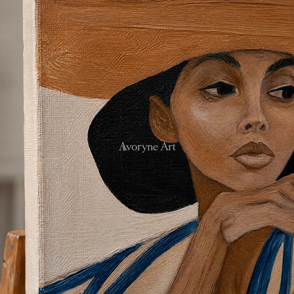 Ivory Winding Vista: Earth Tone Portrait — detail easel
