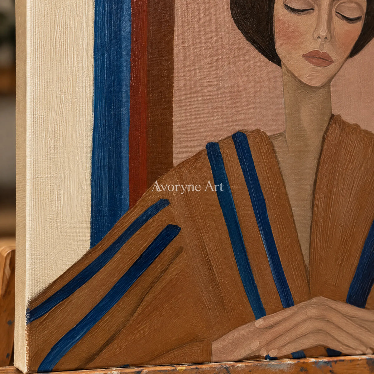 Ivory Tender Trace: Earth Tone Portrait — detail easel