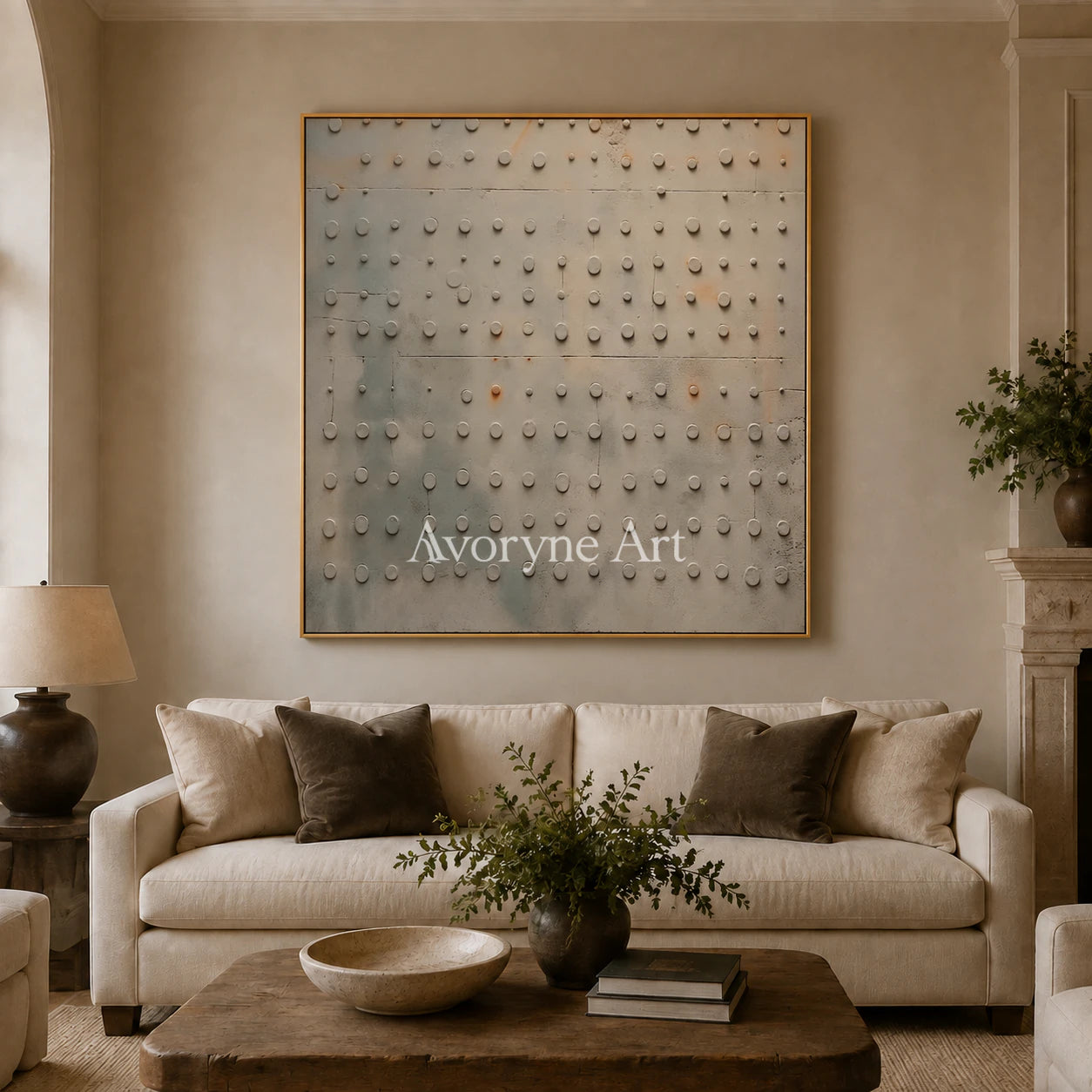 Strata Nocturne: Earth-Tone Textured Abstract Wall Art - living room gold frame