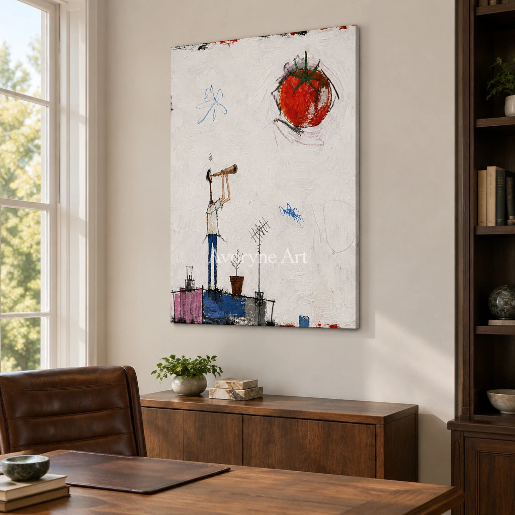 Warm Gesture everyday character wall art as a frameless stretched canvas in a home office