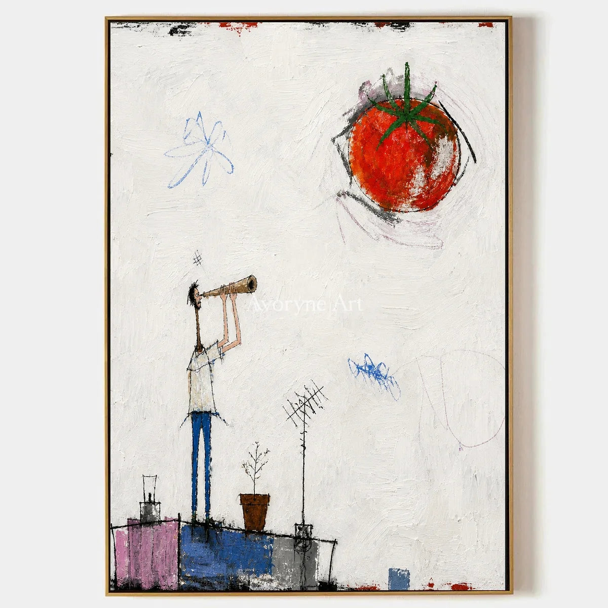 Warm Gesture, hand-painted everyday character wall art by Jeroen van der Meer