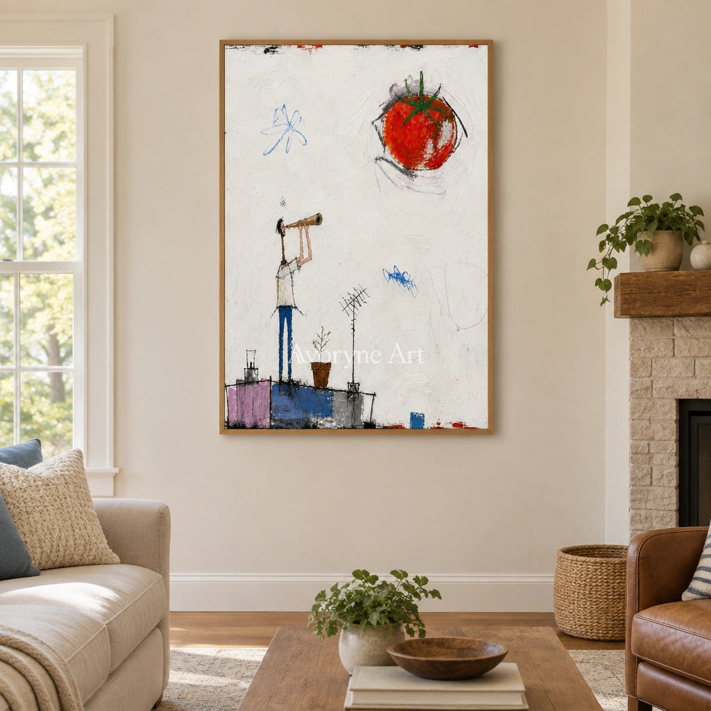 Warm Gesture everyday character wall art with a wood frame in a villa living space