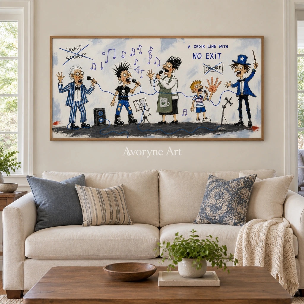Warm Mosaic everyday character wall art with a wood frame in a villa living space
