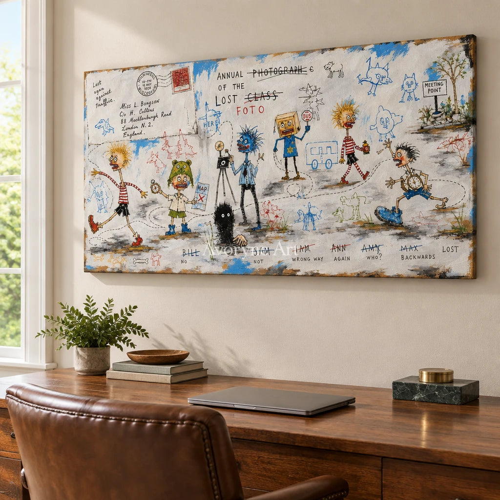 Warm Verse everyday character wall art as a frameless stretched canvas in a home office