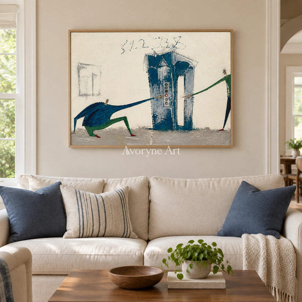 Warm Current everyday character wall art with a wood frame in a villa living space