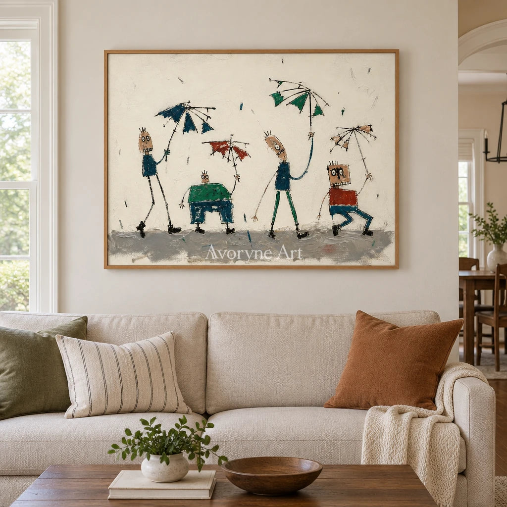 Warm Solace everyday character wall art with a wood frame in a villa living space