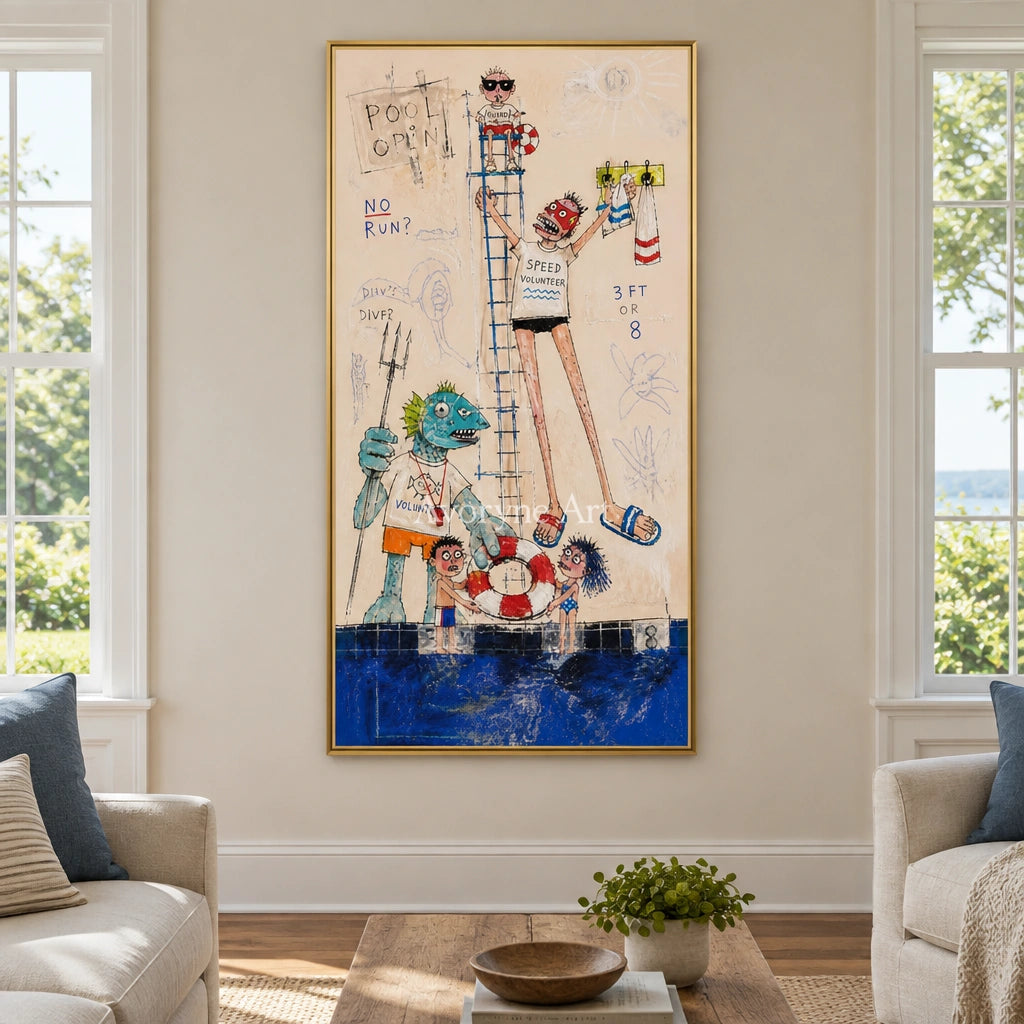 Clear Cadence everyday character wall art with a gold frame hanging in a living room