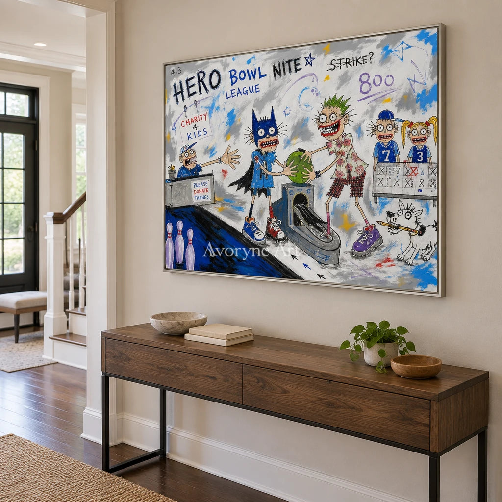 Clear Passage everyday character wall art with a silver frame in an entryway