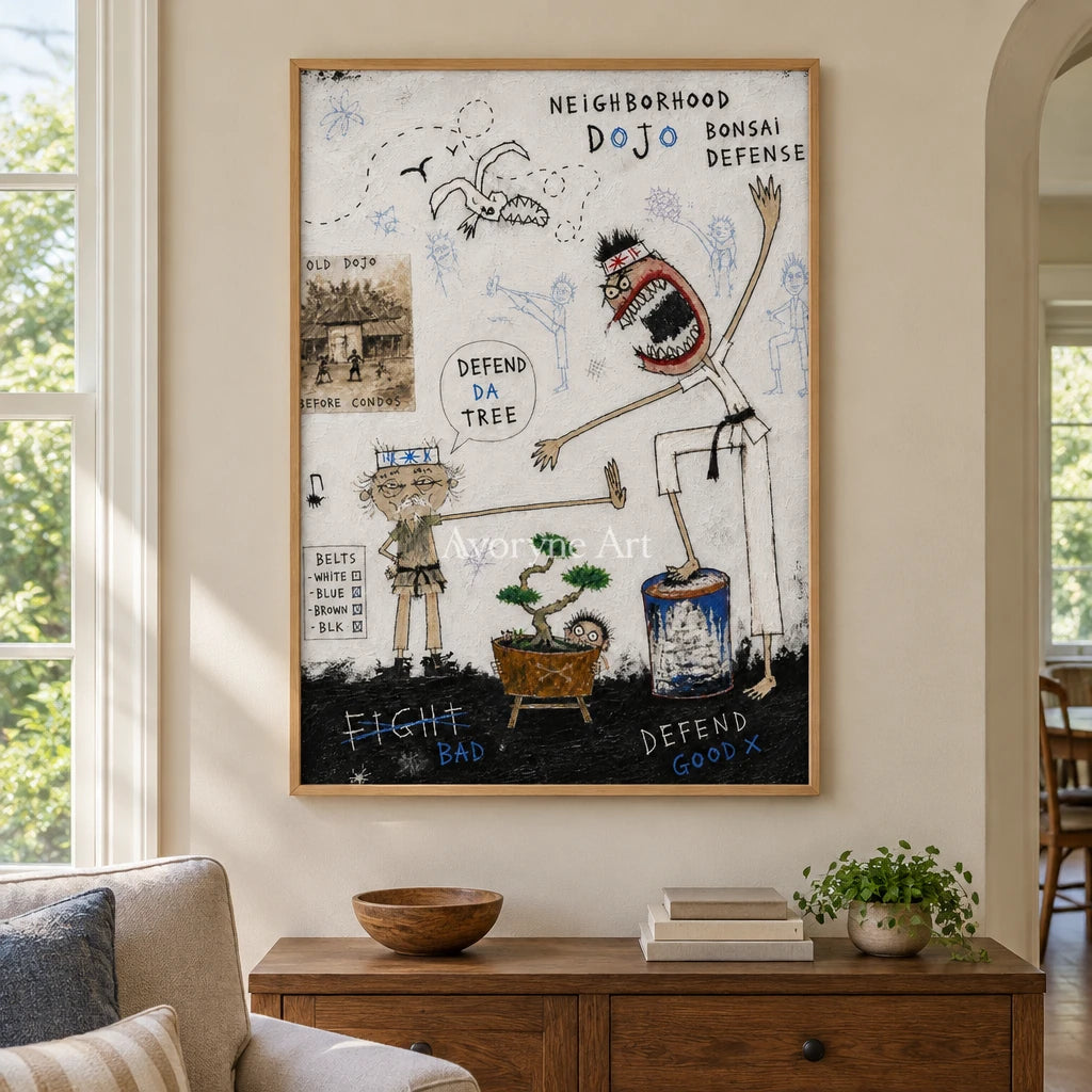 Clear Horizon everyday character wall art with a wood frame in a villa living space