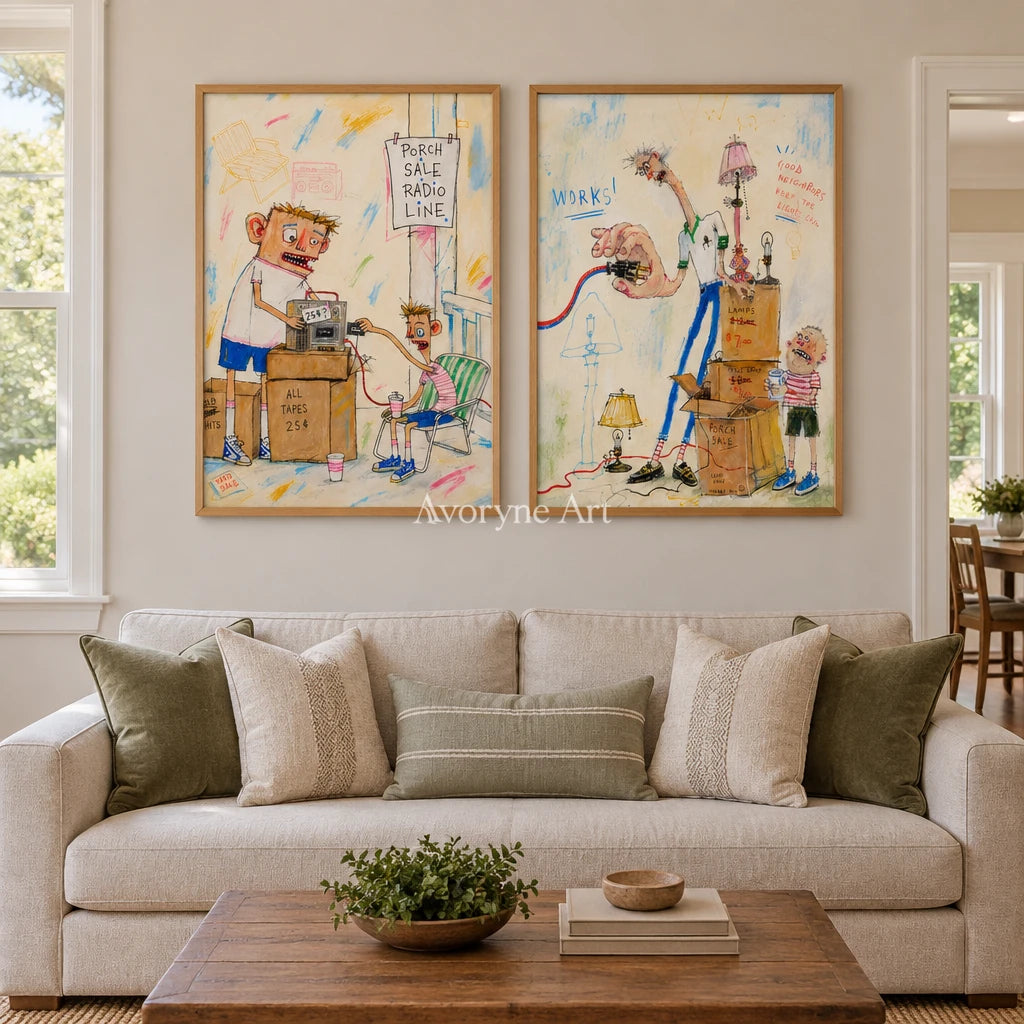 Warm Prelude everyday character diptych with a wood frame in a villa living space