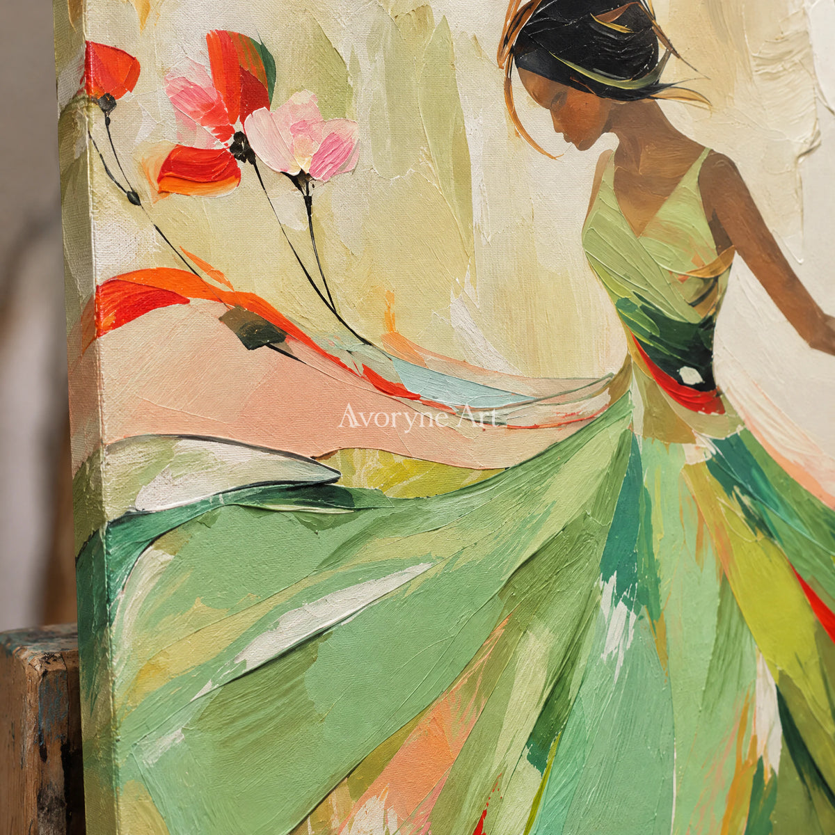 Sage Reverie: Expressive Colorful Dancer Wall Art — detail easel