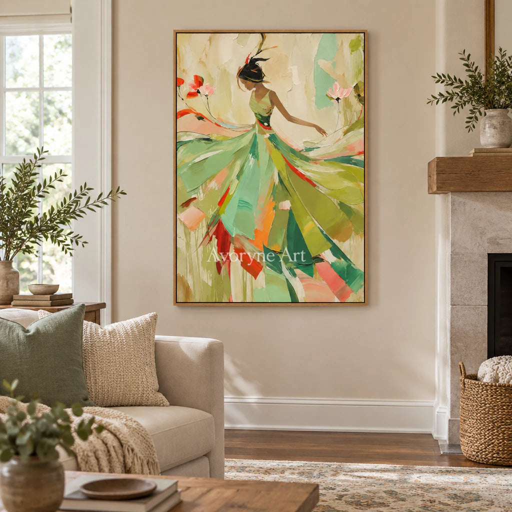 Sage Reverie: Expressive Colorful Dancer Wall Art — villa wood