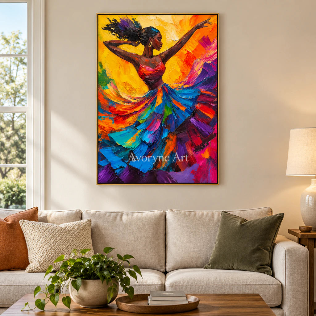 Flame Waltz: Expressive Colorful Dancer Wall Art — living gold