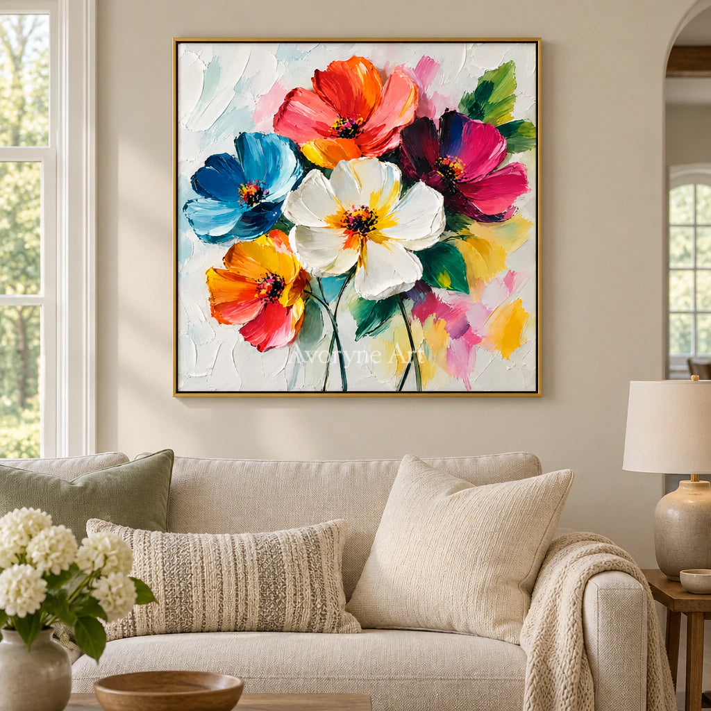 Petal Chorus: Expressive Colorful Flowers Wall Art — living gold