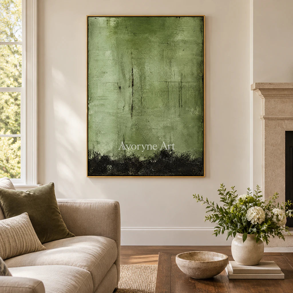 Moss Patina: Expressive Green Abstract Wall Art — living gold