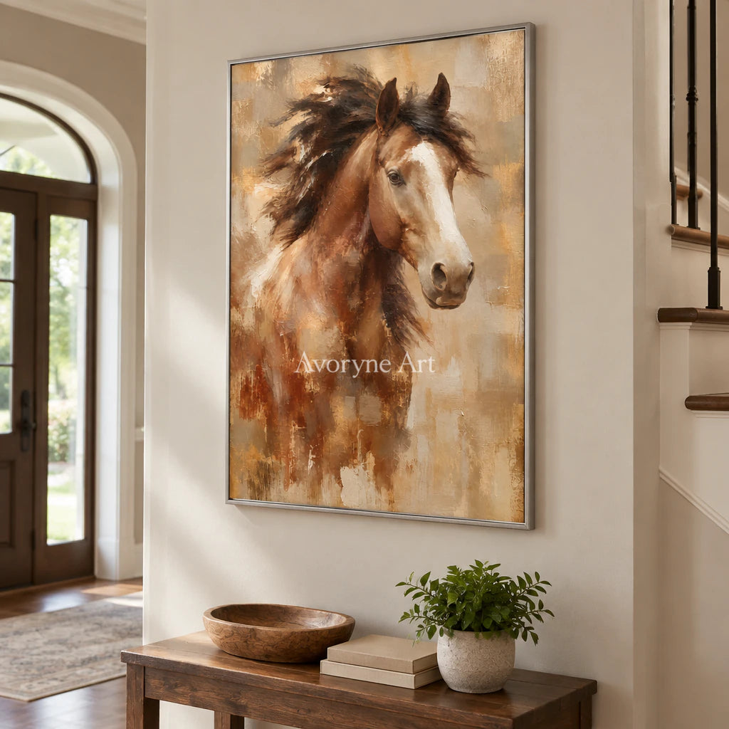 Chestnut Spirit: Expressive Horse Portrait Wall Art — entry silver