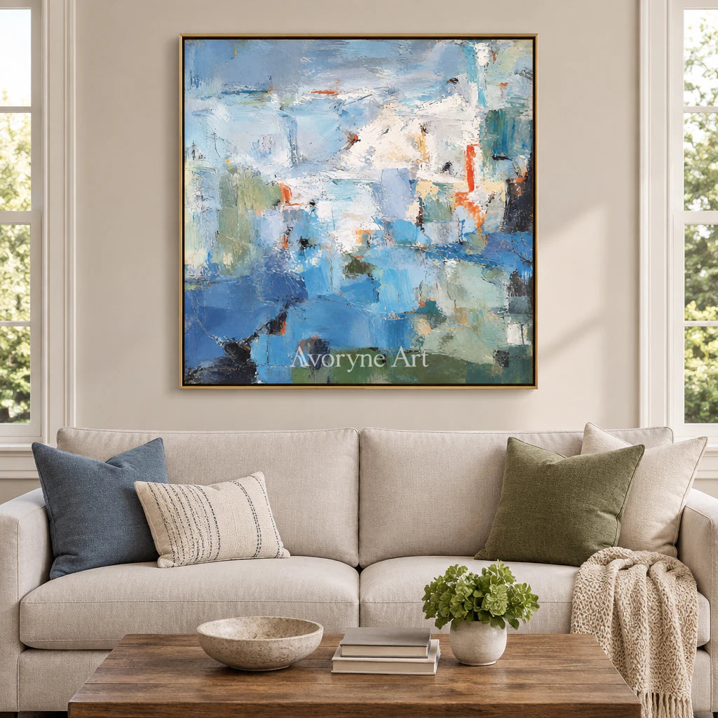 Blue Remnants: Expressive Layered Abstract Wall Art — living gold