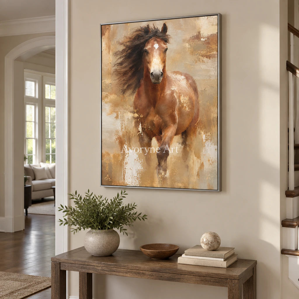 Copper Gallop: Expressive Running Horse Wall Art — entry silver