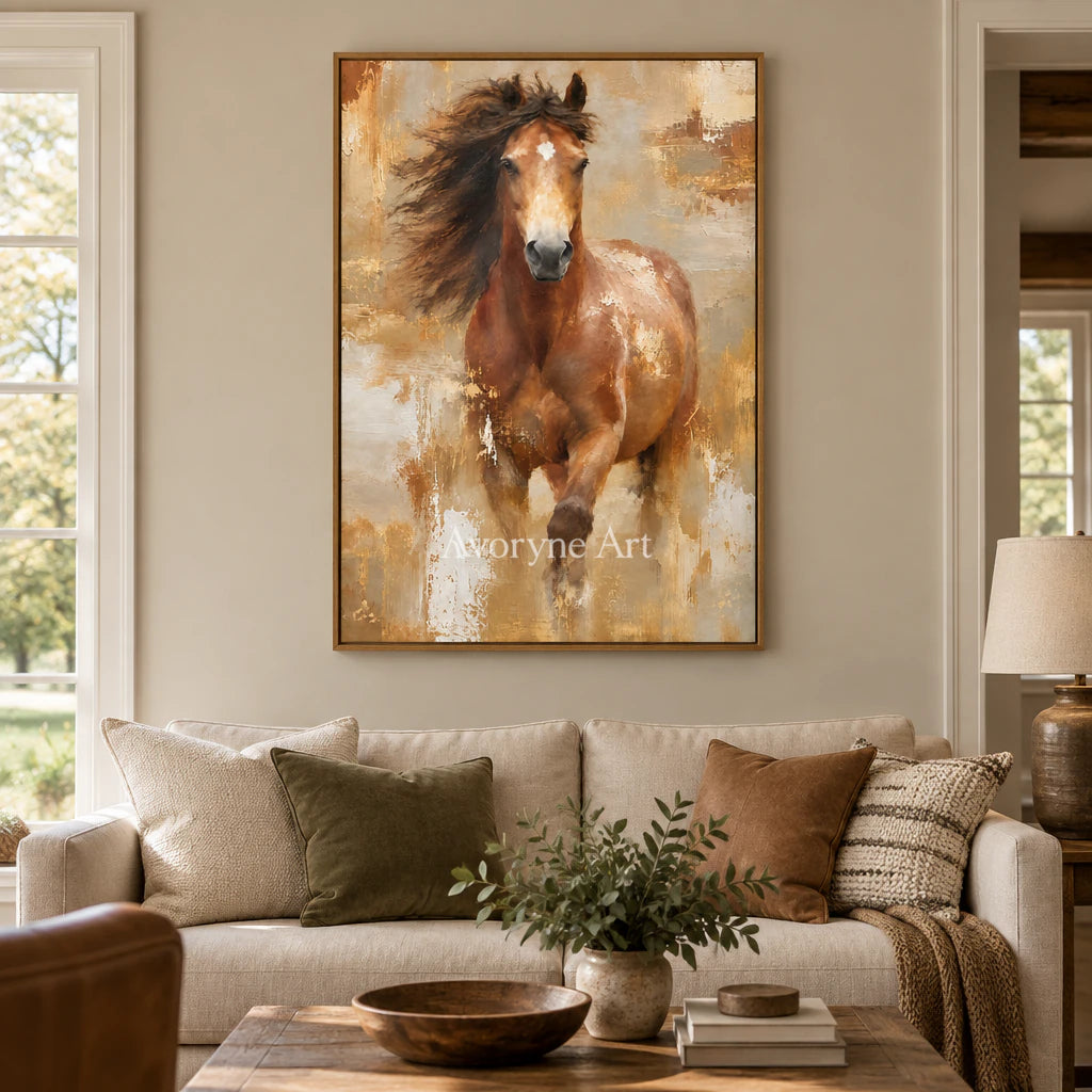 Copper Gallop: Expressive Running Horse Wall Art — villa wood