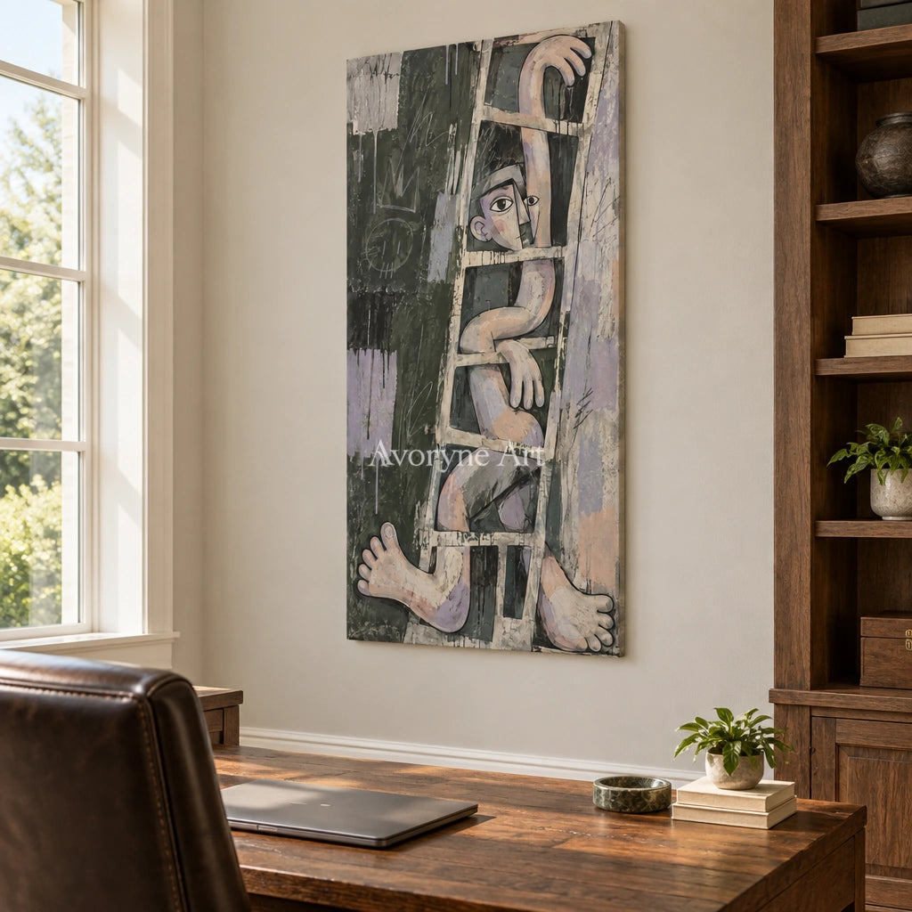 Gentle Prelude geometric figure wall art as a frameless stretched canvas in a home office