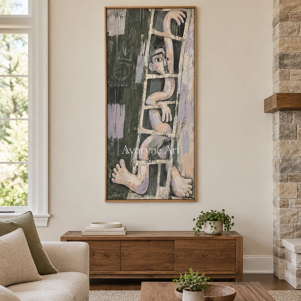 Gentle Prelude geometric figure wall art with a wood frame in a villa living space