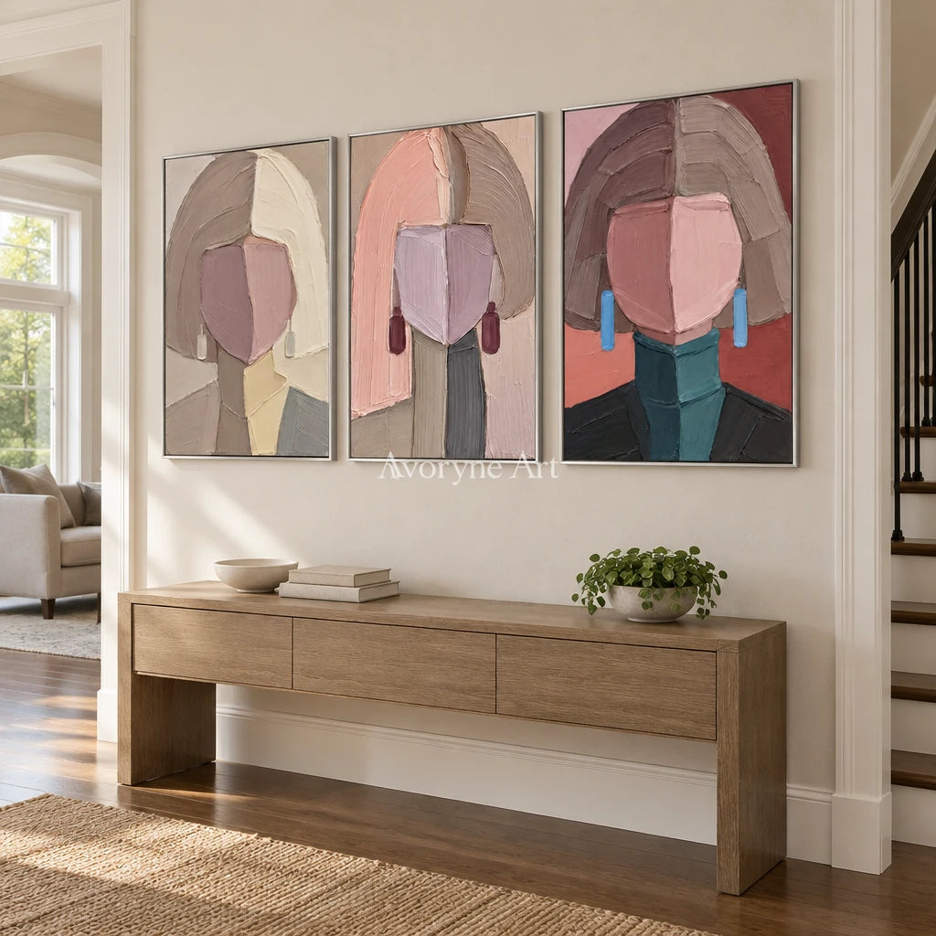 Three Reveries: Geometric Portrait Triptych Wall Art — entry silver
