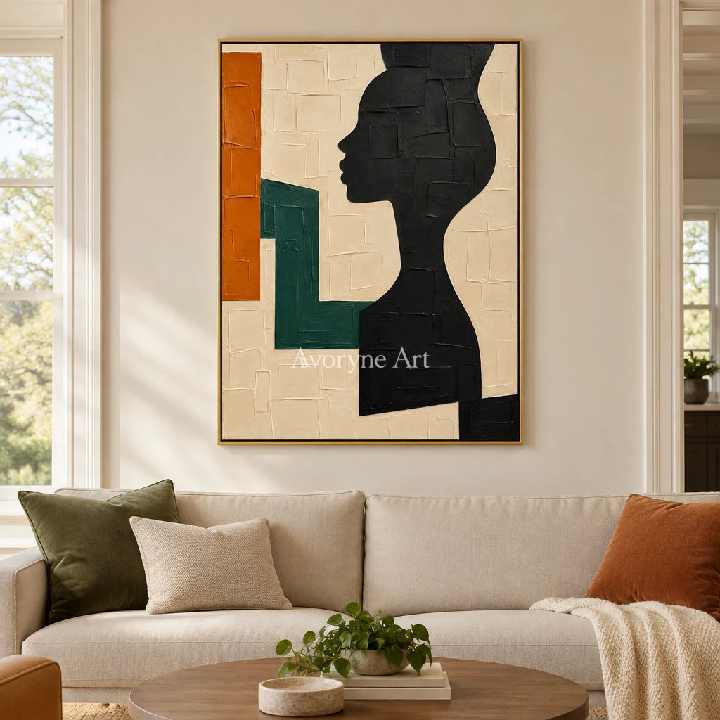 Profile in Sage: Geometric Woman Portrait Wall Art — living gold